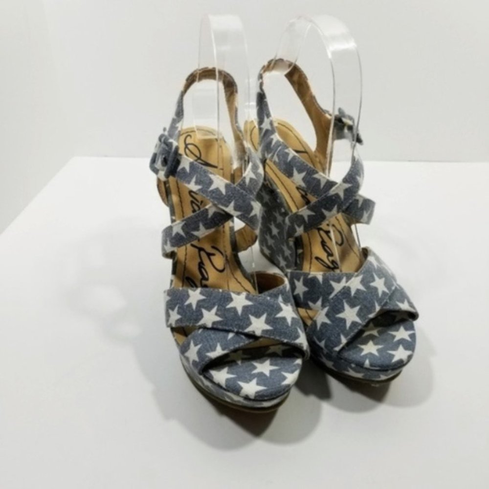 American Rag Blue and White Star Wedge Sandal 7